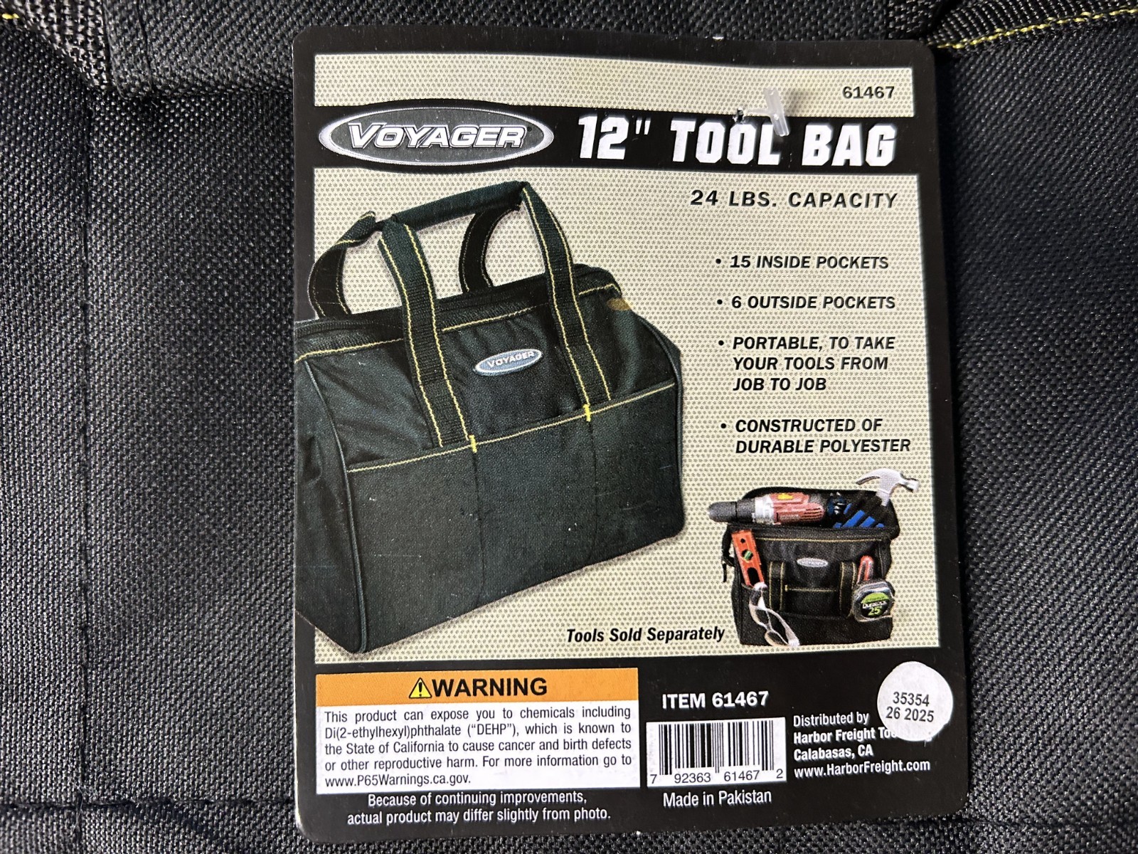 Voyager 12″ Tool Bag 24lbs Capacity 15 Pockets Black w/ Tags New Polyester