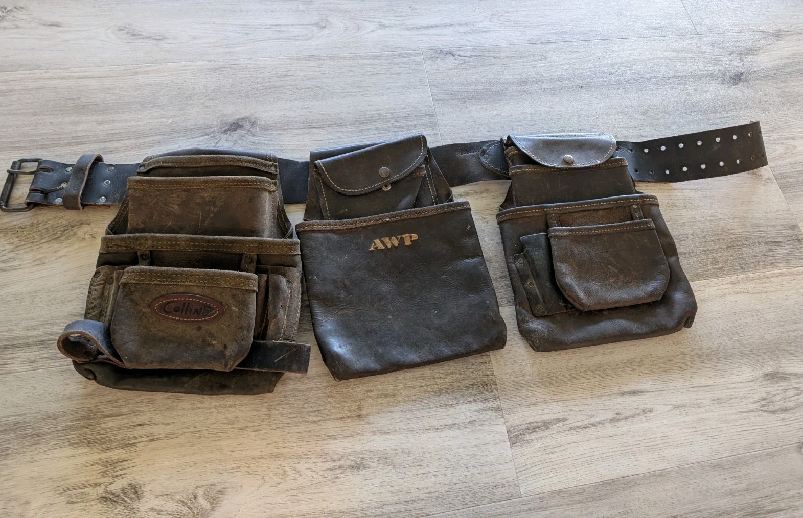 AWP Calvin Brown Leather Tool Belt w/ Multiple Pouches, 3-Piece