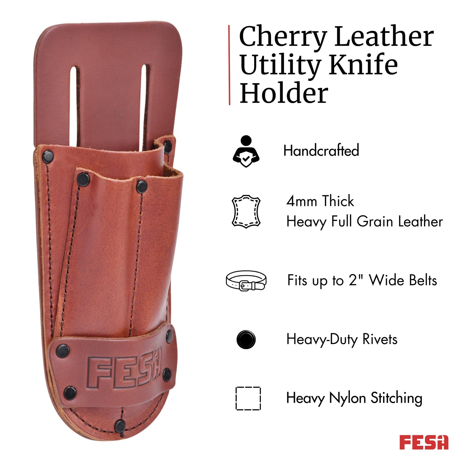 Leather Utility Knife Pouch – Full Grain Leather Knife Pouch for Belt with 2