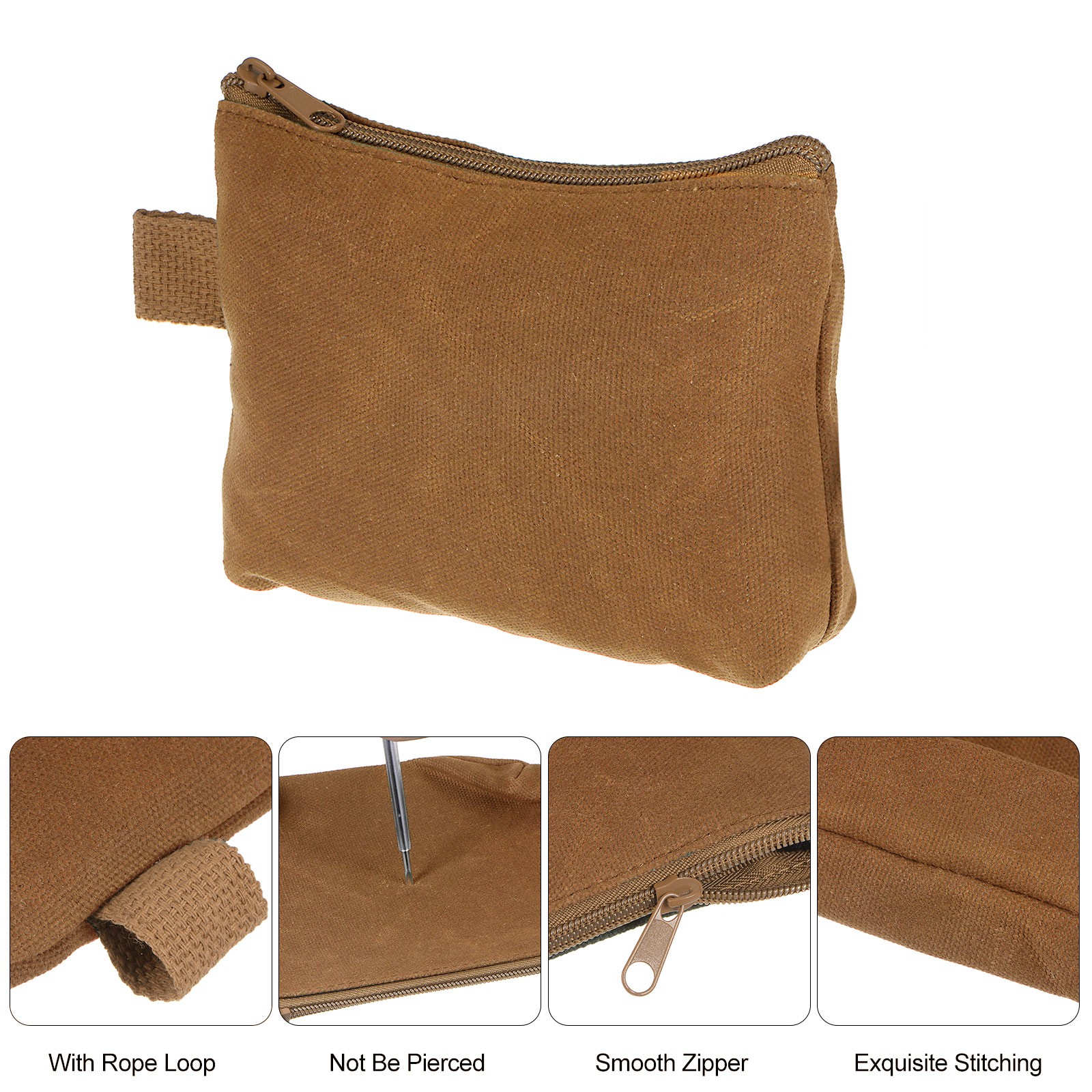 Tool Pouch Bag 17cm x 4cm x 14cm Oxford Organizer with Zipper Khaki
