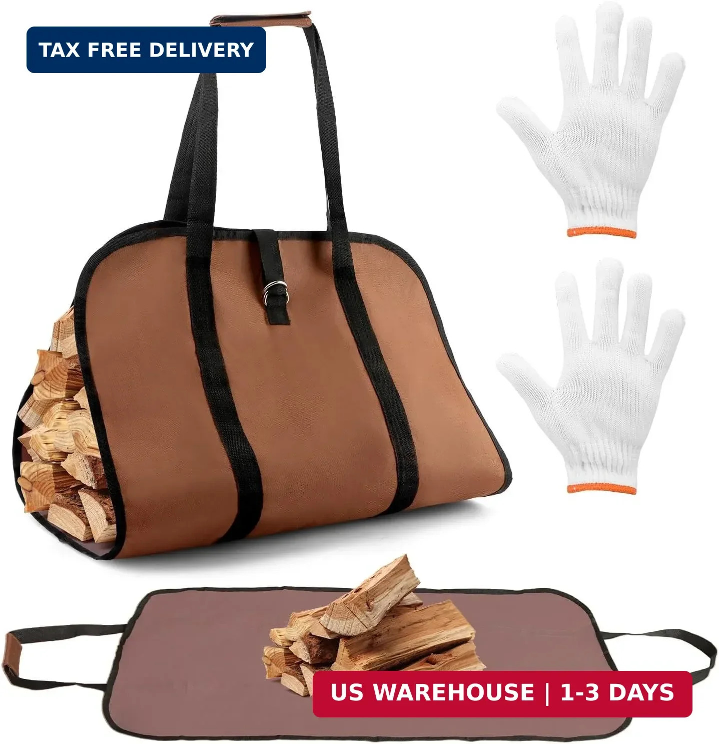 Firewood Carrier Bag with Handles & Gloves -Oxford Cloth Log Holder, Large Capac