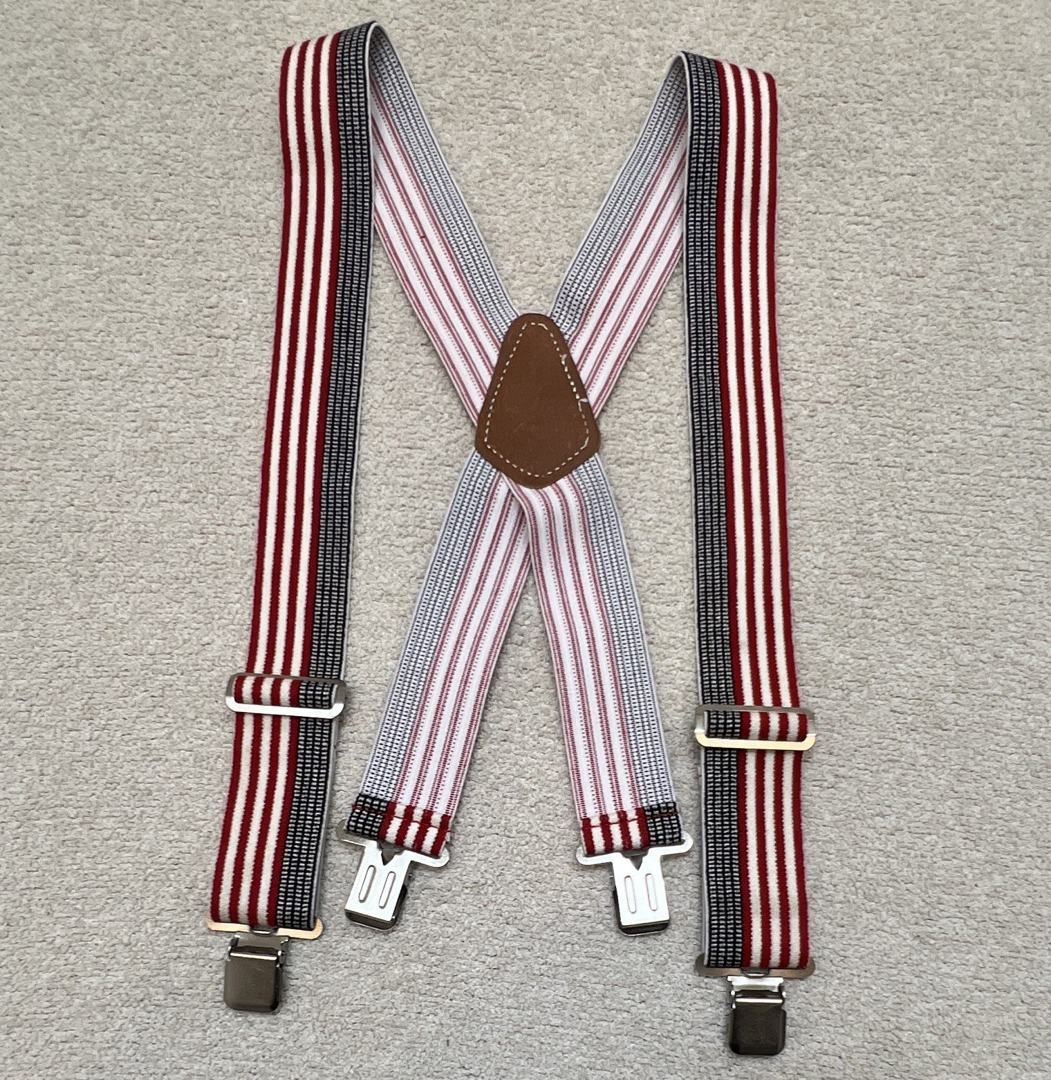 CLC Custom LeatherCraft Adjustable Leather Suspenders, Red/White/Black, 1pc