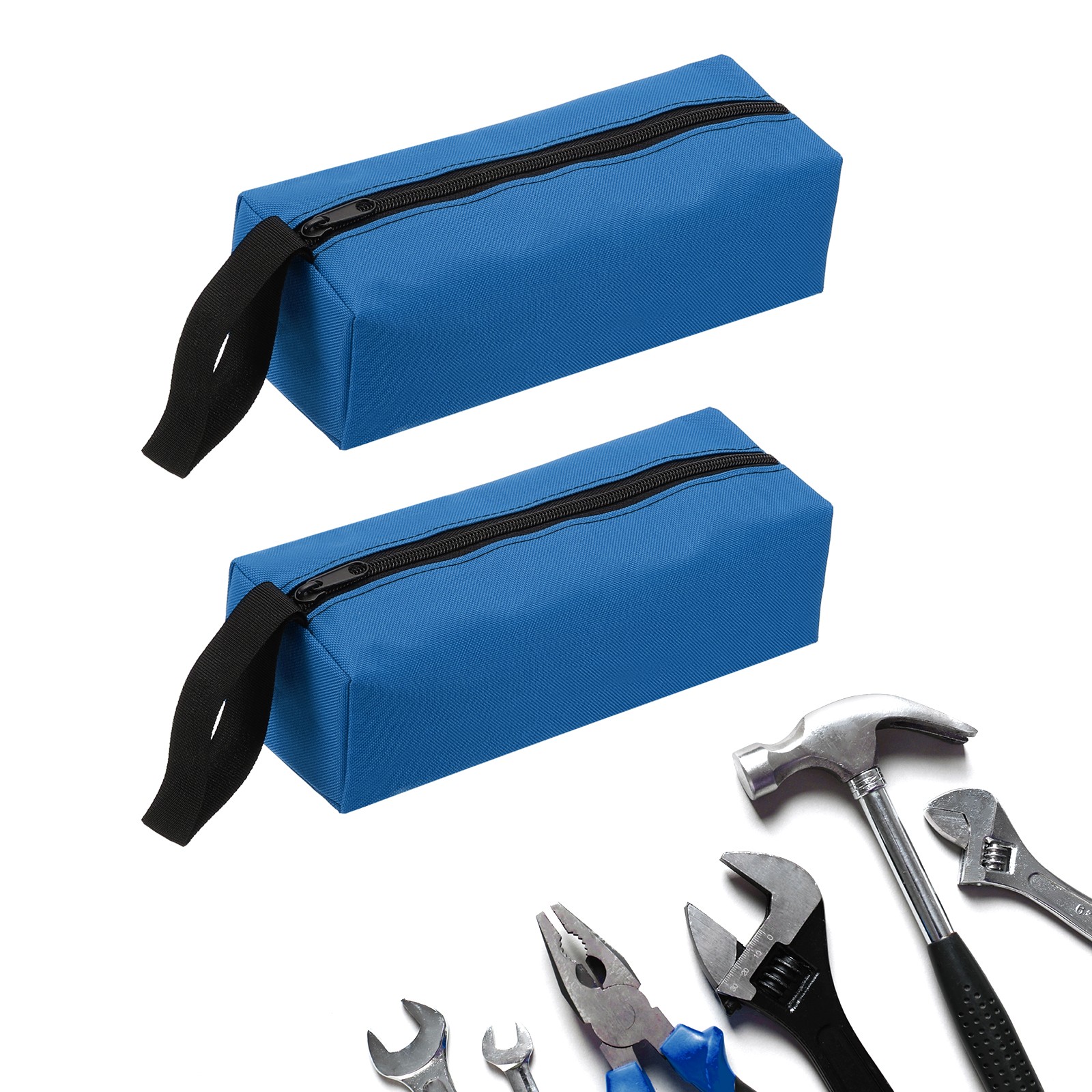 2pcs Zipper Utility Tool Bag 9.8×3.3×2.8 Inch Multi-purpose Tote Bag Blue