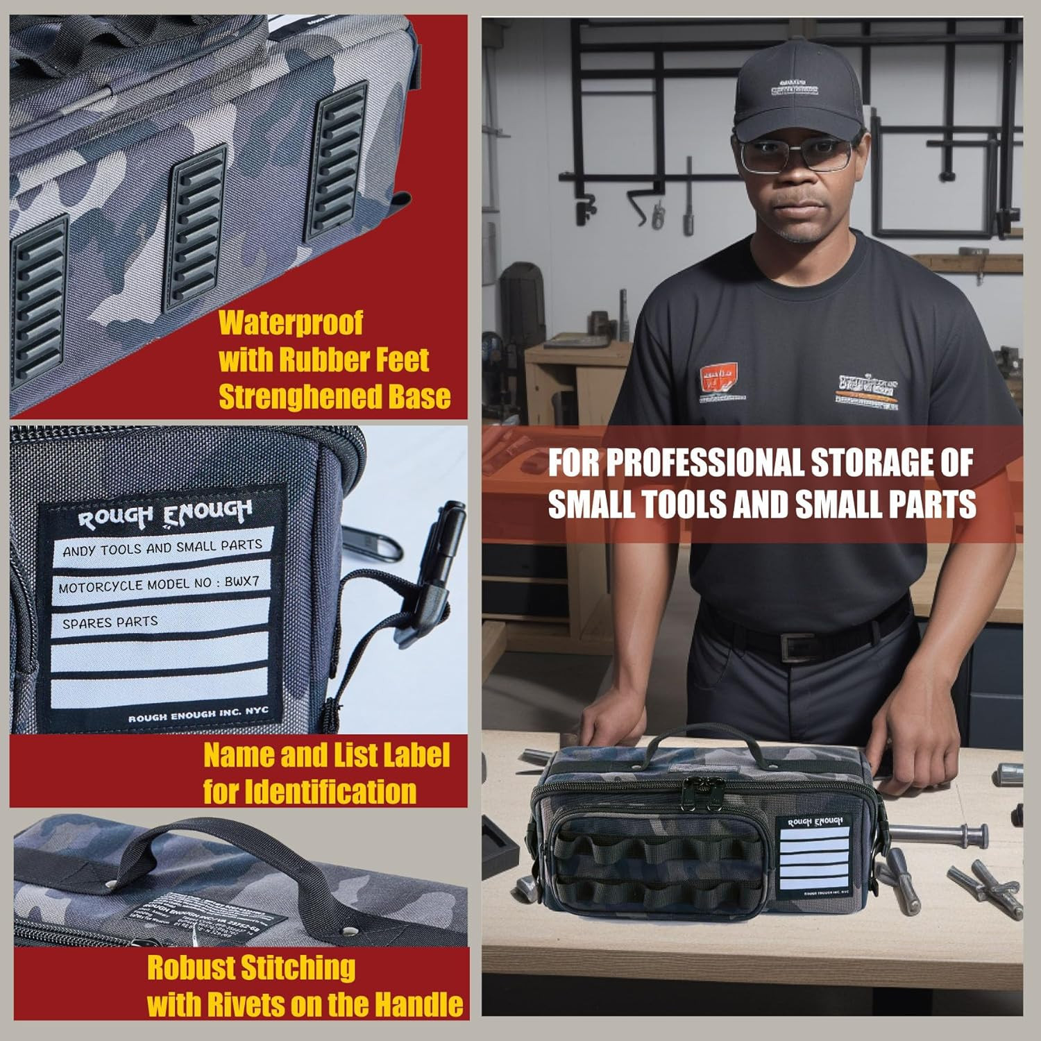 Rough Enough Compact Tool Bag for Electricians, Mechanics & Carpenters
