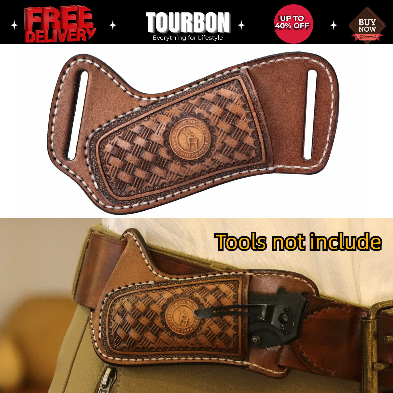 TOURBON Leather Folding Blade Knife Sheath Belt Pouch Tool Pocket Knives Holster