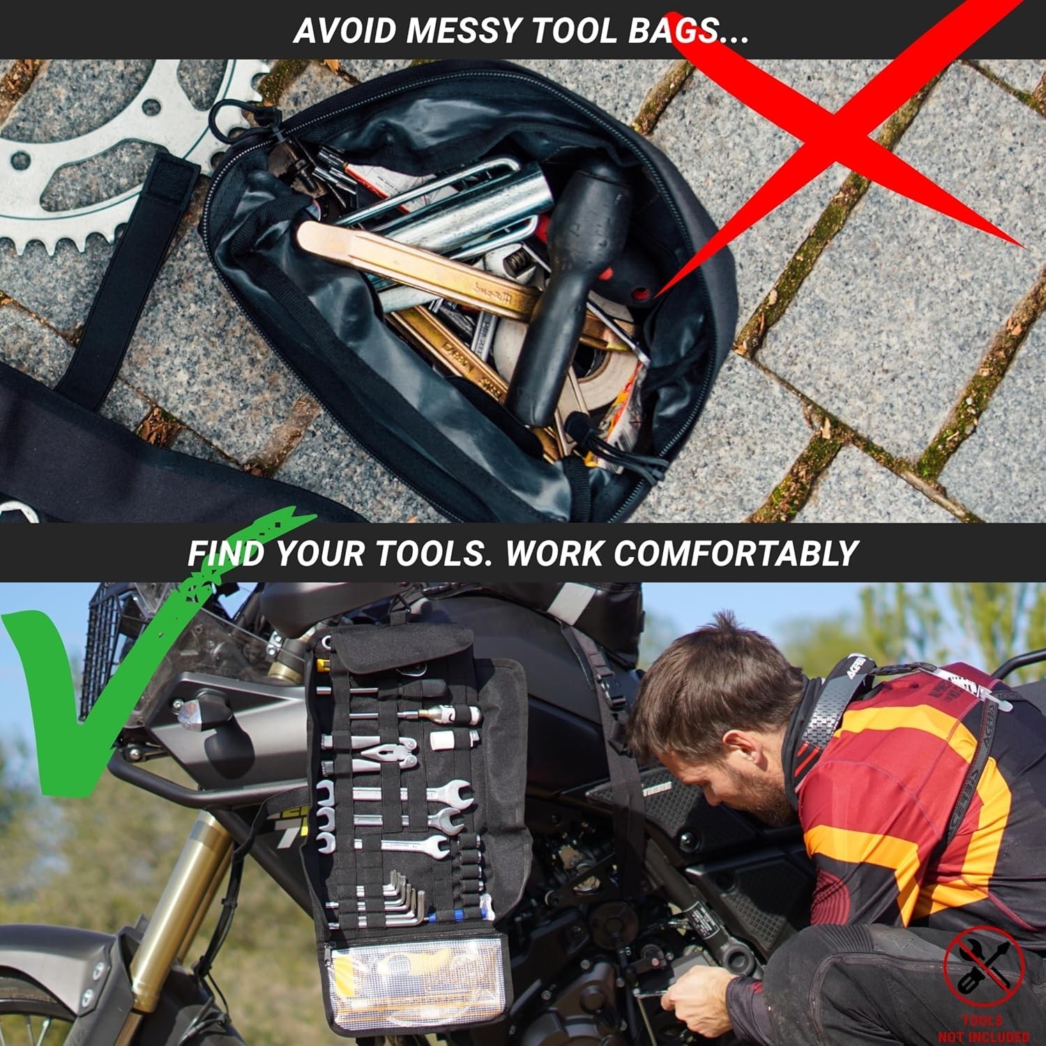 Motorcycle Tool Roll Bag Tools NOT Included – 14cm x 24cm, Black