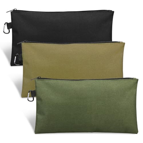 Tool Bag Zipper Pouch, Premium Tool Pouch, 3 Pack, Tan, Navy Green, Black