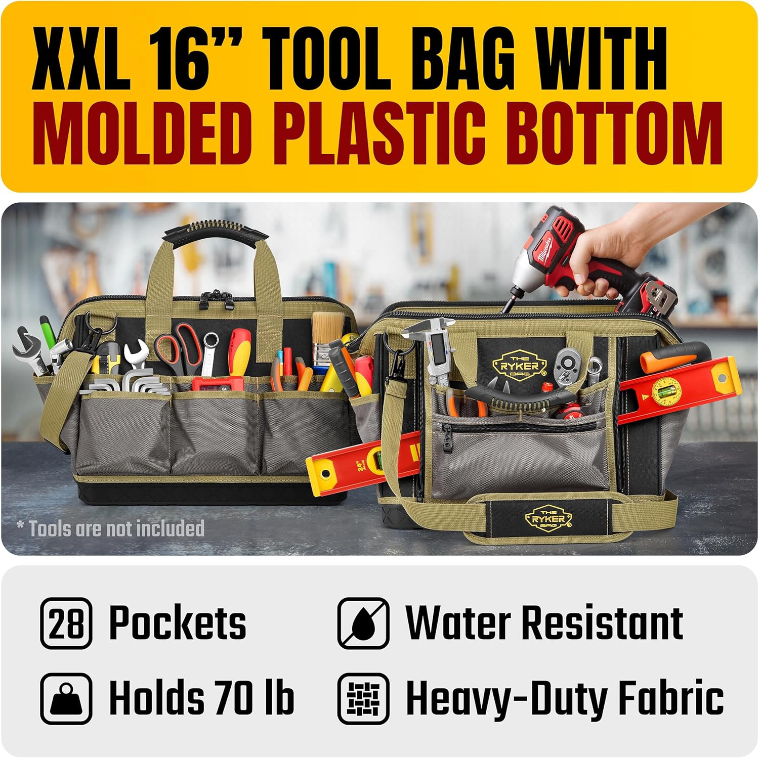 Ryker 16-Inch Heavy Duty Tool Bag with 28 Pockets – Portable Organizer