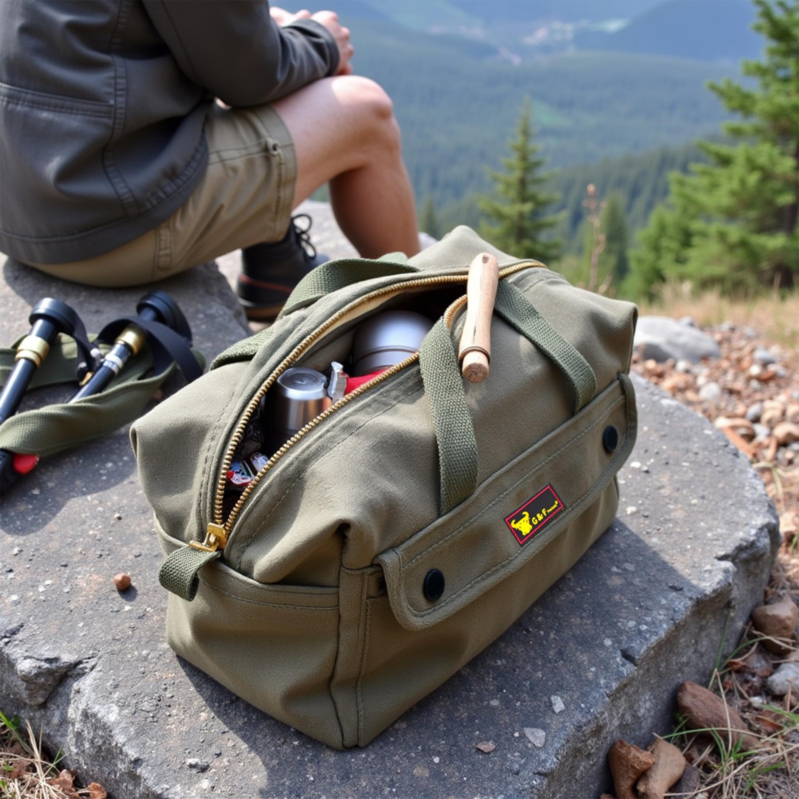 Olive Green Heavy Duty Tool Bag with Brass Zipper for Mechanics and Electricians