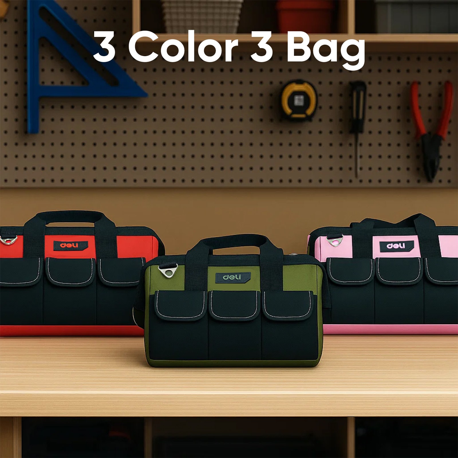Steelite 13in Heavy Duty Contractor Tool Bag with Double-Sided Pockets & Strap