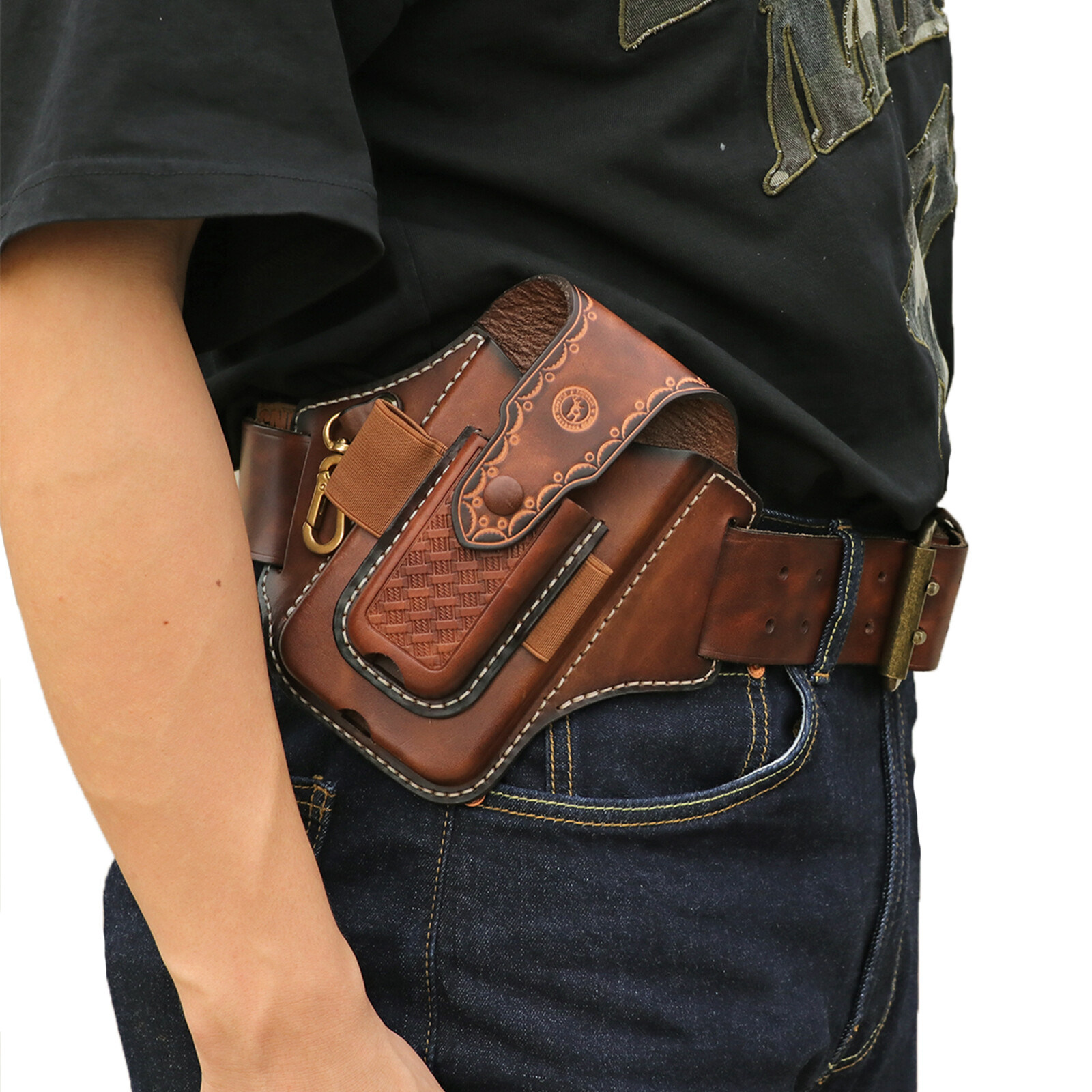 Leather Folding Knives Carry Sheath Belt Holster Tools Pouch Phone Case