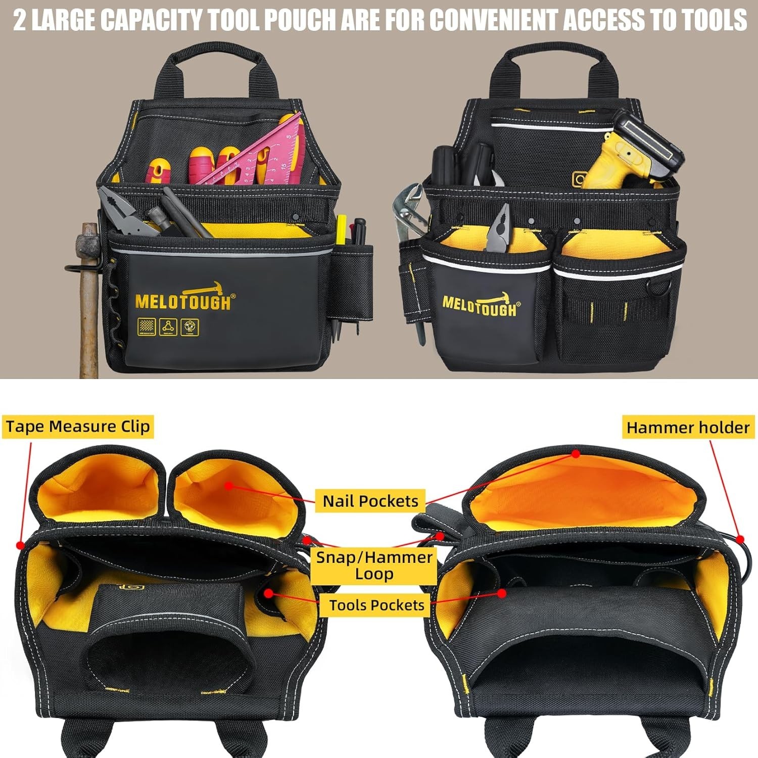 MELOTOU Heavy Duty Tool Belt Pouches Build Suspender Electrician Carpenter Strap