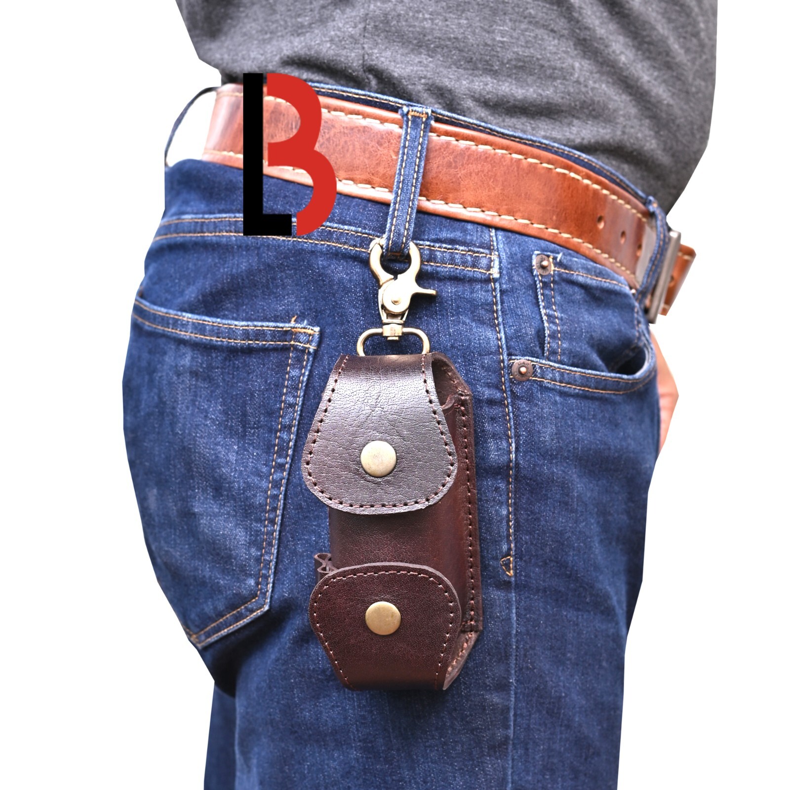Cowhide Leather Golf Ball Pouch to Attach with Waist Belt, Sports Accessory