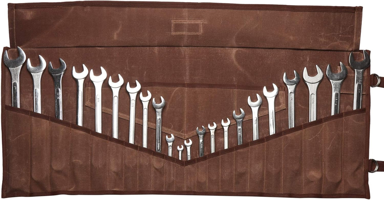 26 Pocket Wrench Organizer Roll-Up Bag Handcrafted Waxed Canvas Tool Pouch Heavy