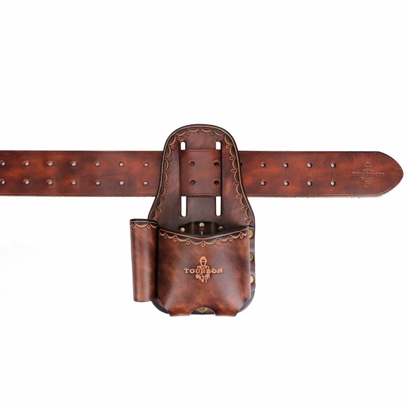 TOURBON Leather Tape Measuring Belt Pouch Knife Holder Contractor Pencil Case
