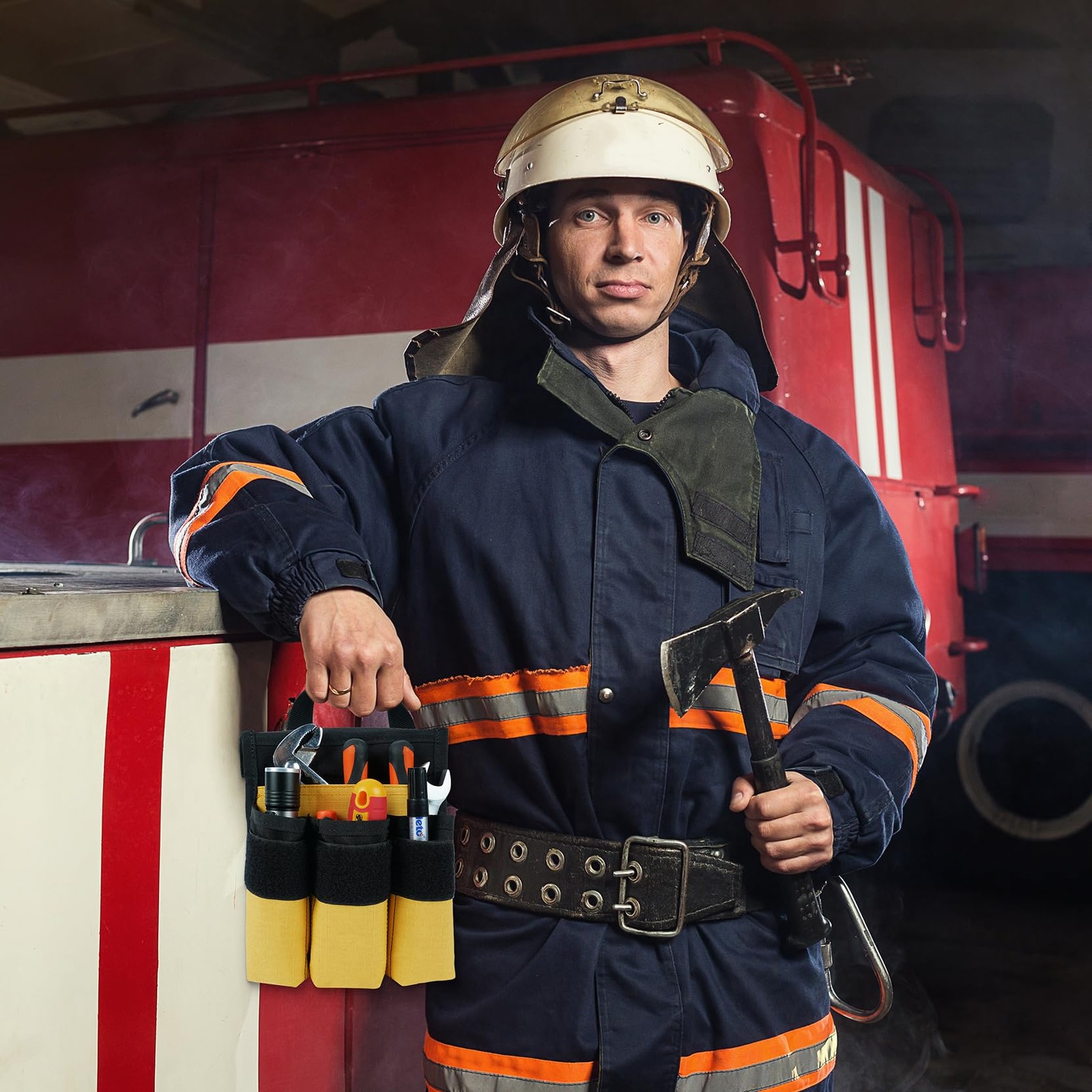 7-Pocket Firefighter Tool Pouch with Carry Handle and Flap, Fits in Bunker Ge…