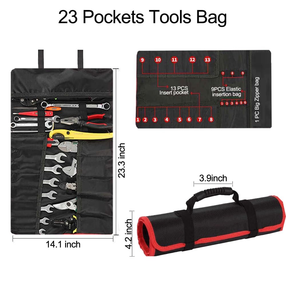 23 Pocket Tool Bag Roll Up, Organizer for Men gift, Portable Tool…