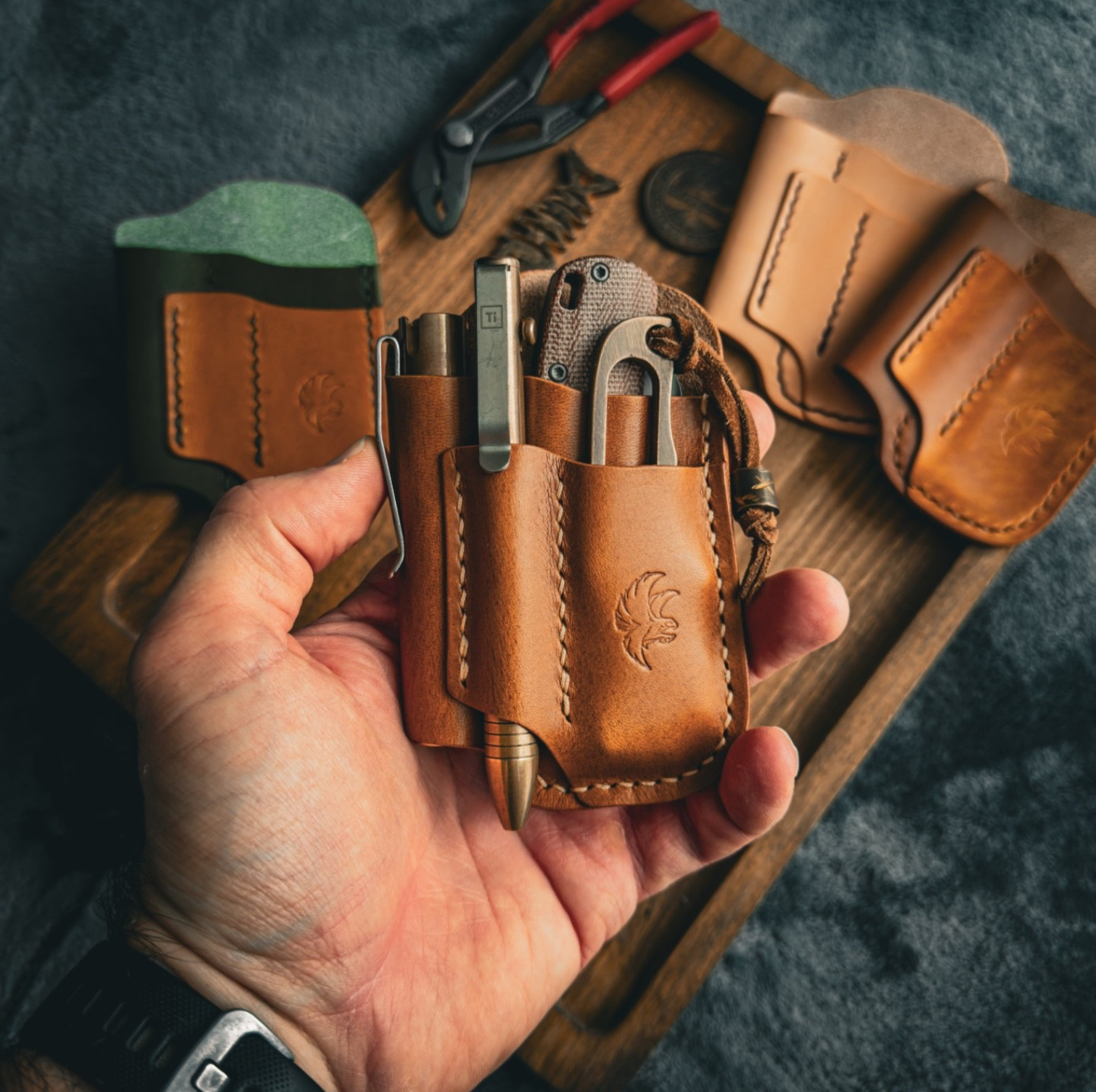 Handmade Whiskey-Color Leather Edc Pocket Organizer, Leather Edc Pouch