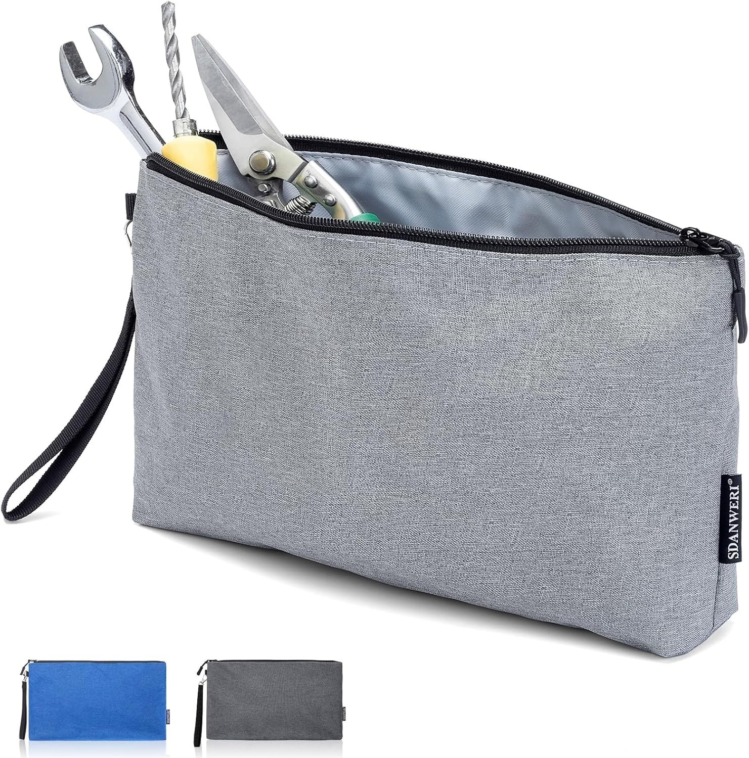 12 Inch Gray Tool Pouch Bag, Travel Organizer, Heavy Duty Polyester Grab Handle