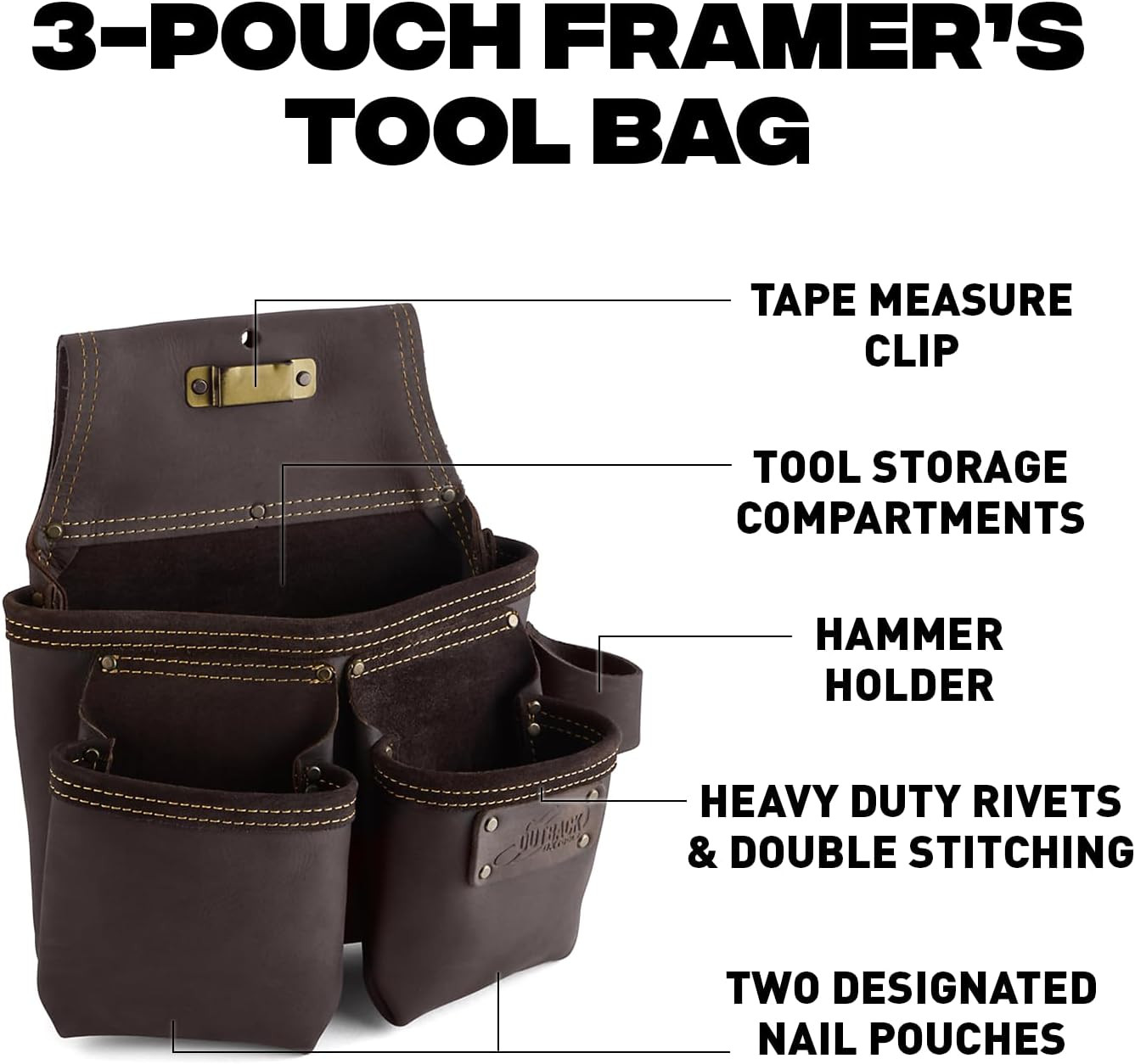 Pro Framers Leather Tool Pouch with 7 Pockets and Hammer Holder – P263203