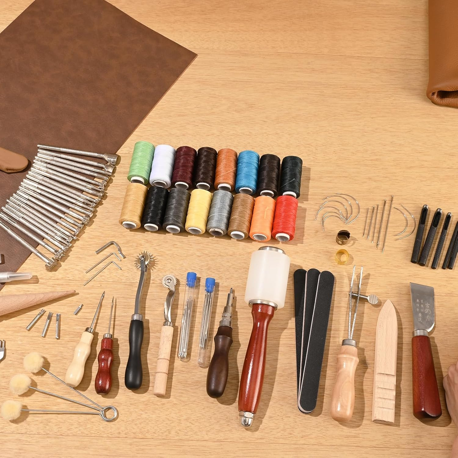 Leather Working Tools Kit, 92 PCS with Portable Leather Storage Bag, Engraving P