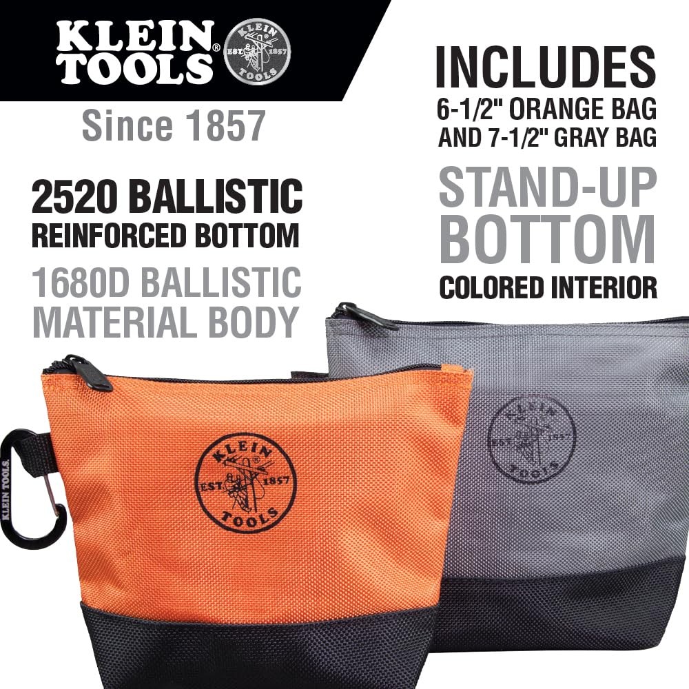 Klein Tools 55470 Utility Bag, Stand-Up 2-Piece, Orange/Black; Gray/Black