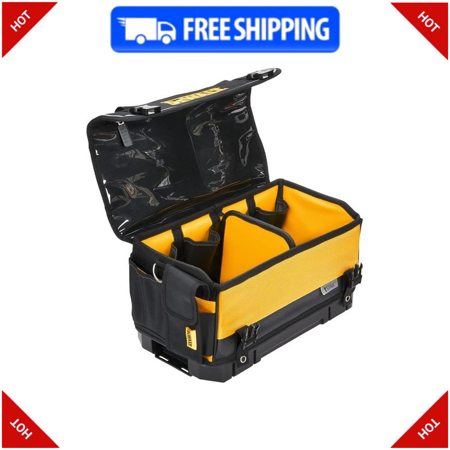 DEWALT TSTAK 16in Tool Bag Tote with Organizer, Hard Bottom