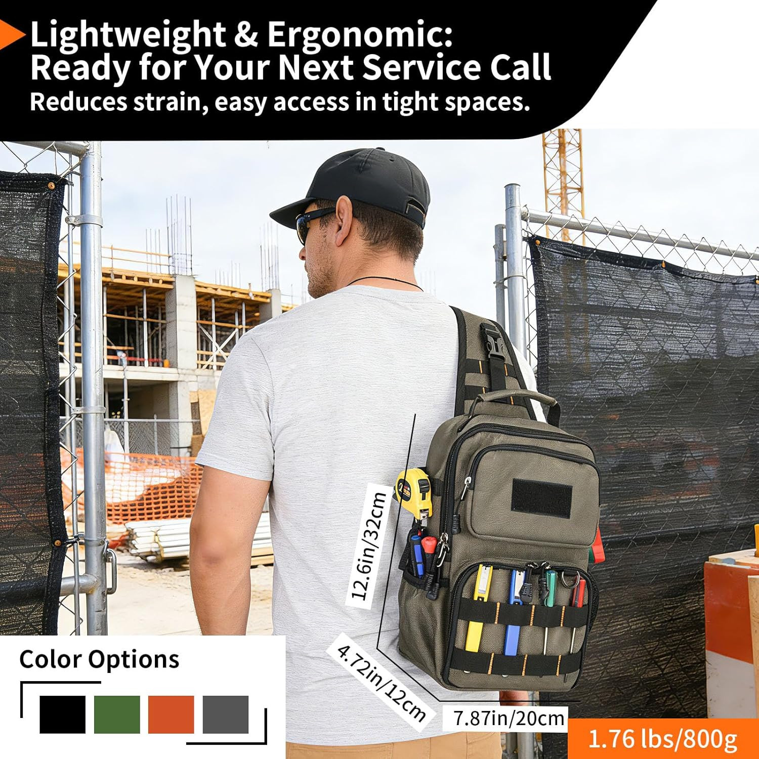 Tactical Electrician & HVAC Tool Chest Bag with 3-Point Harness, Small Tool Pouc
