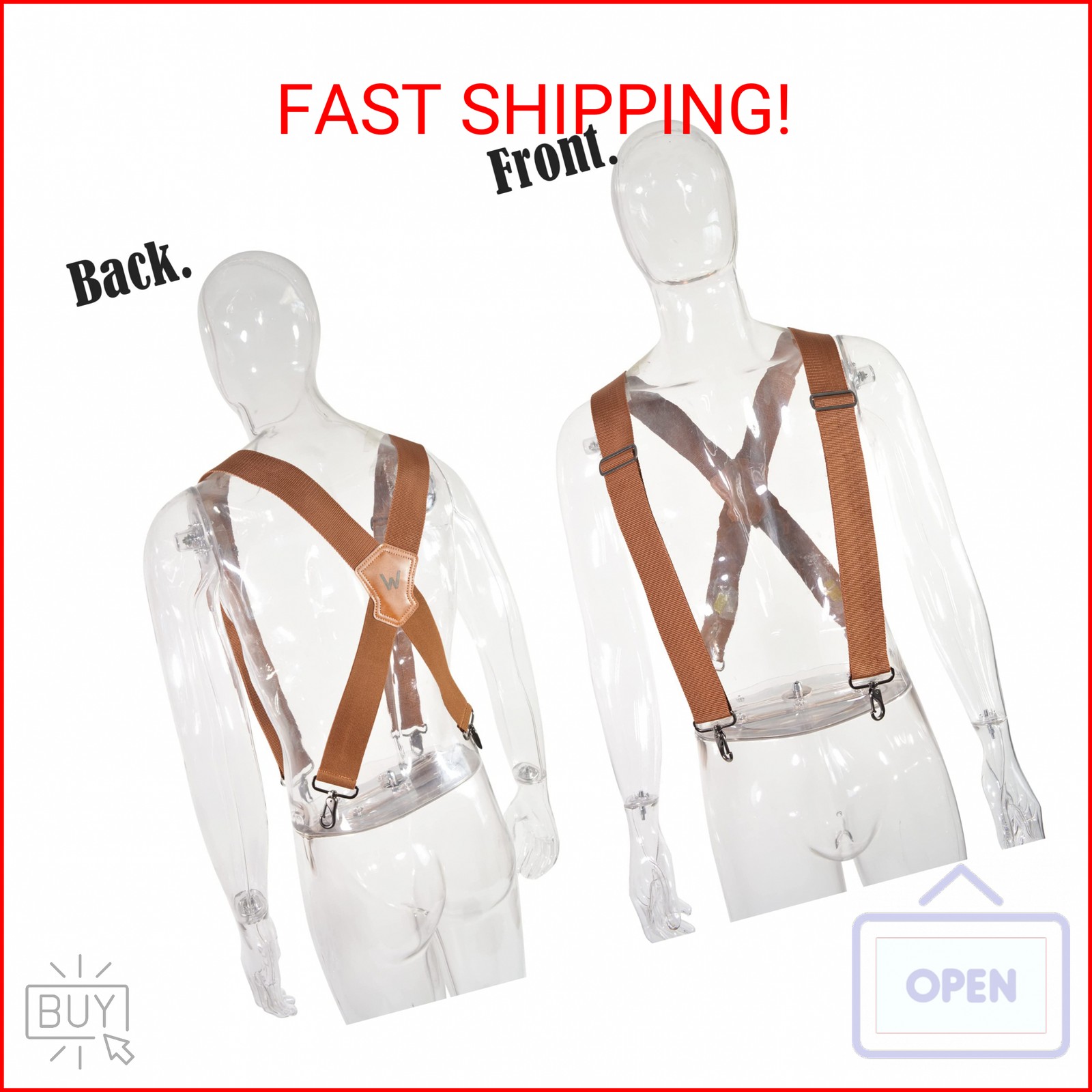 WELKINLAND Brown 2 inch wide suspenders, Heavy duty work suspenders for men, Swi