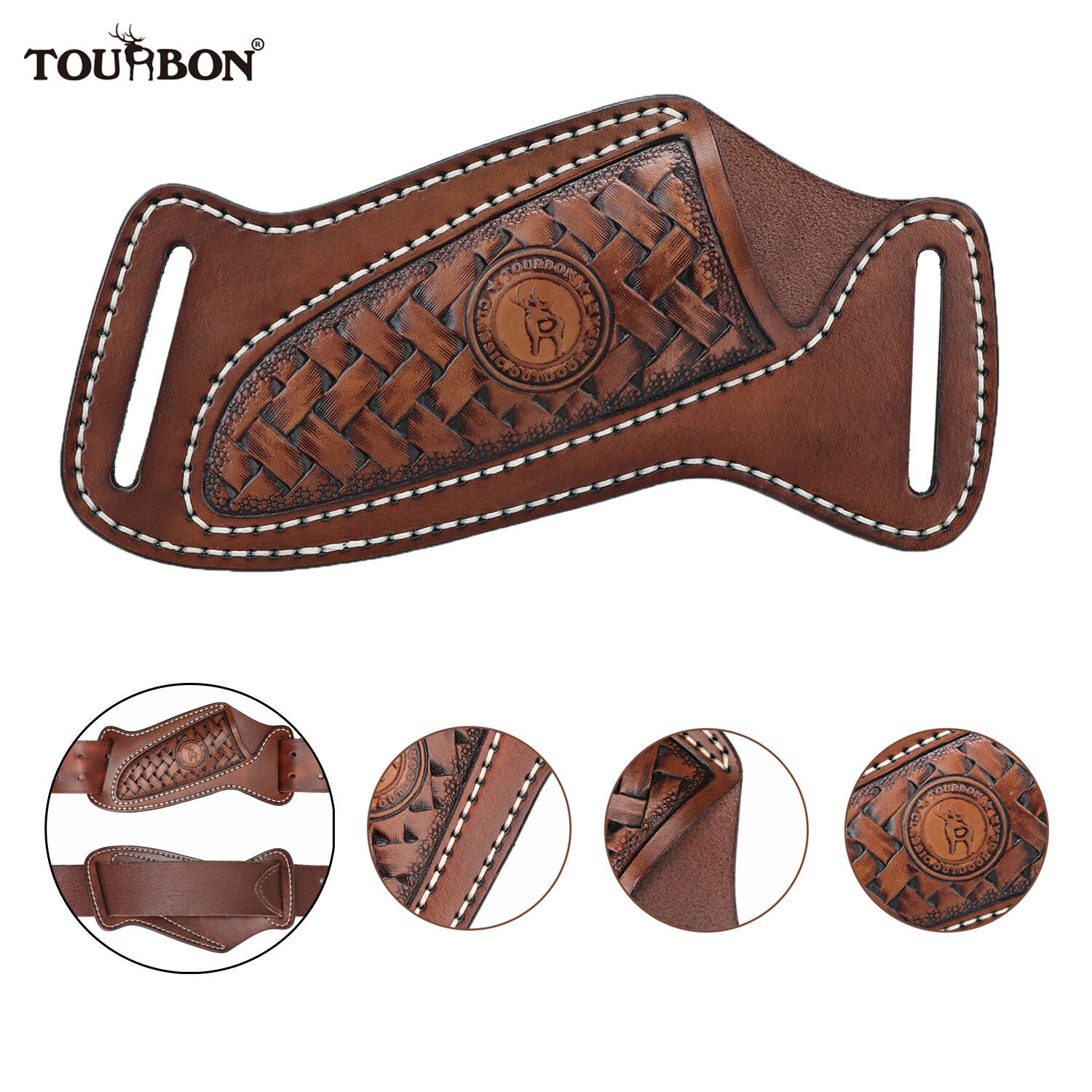 TOURBON Slanted Pancake Knife Sheath Fixed Blade Belt Holster Hunting Camping