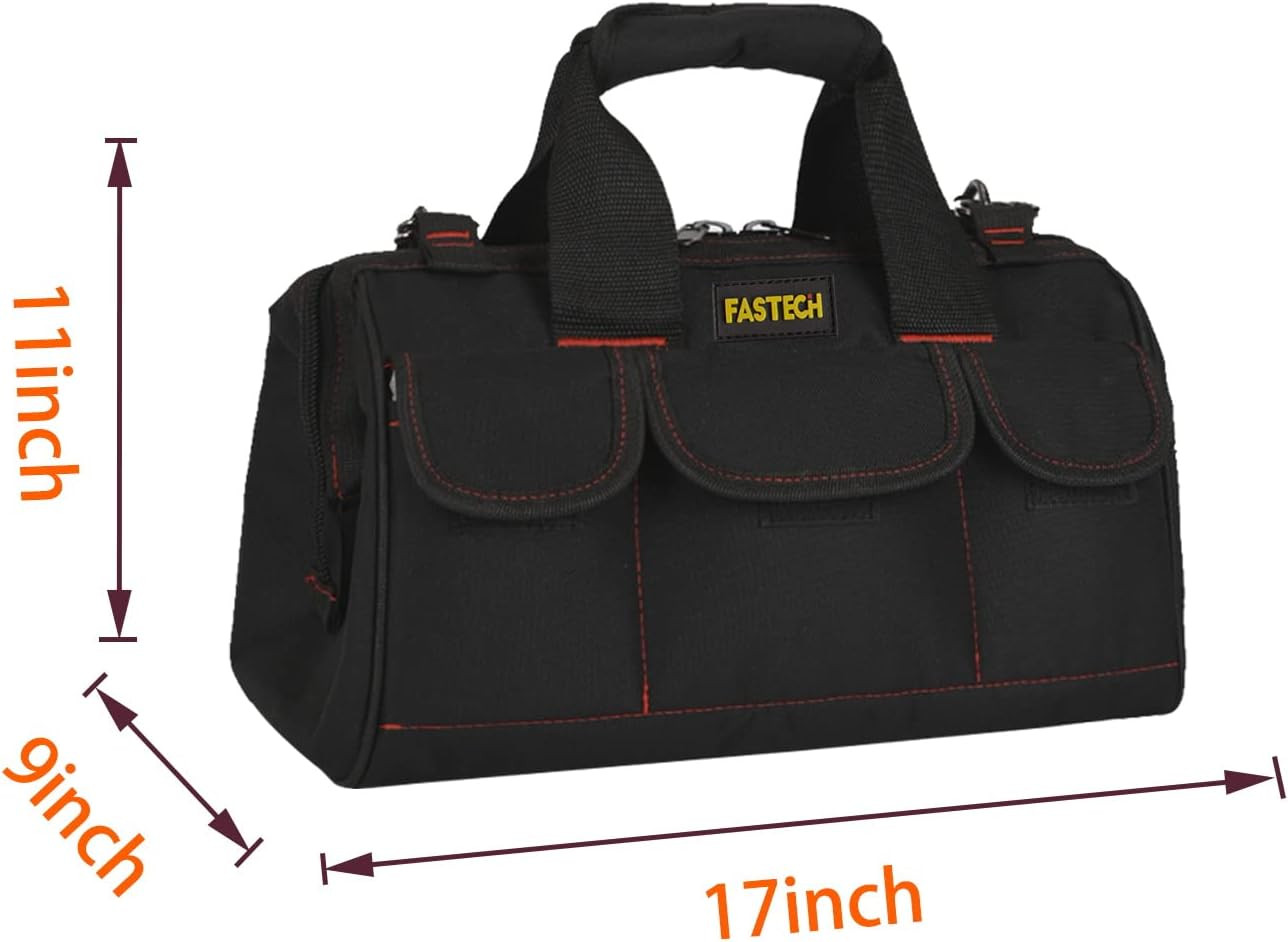 17-Inch Heavy Duty Tote Bag with Wide Mouth for Tool Storage, Carrier and Organi