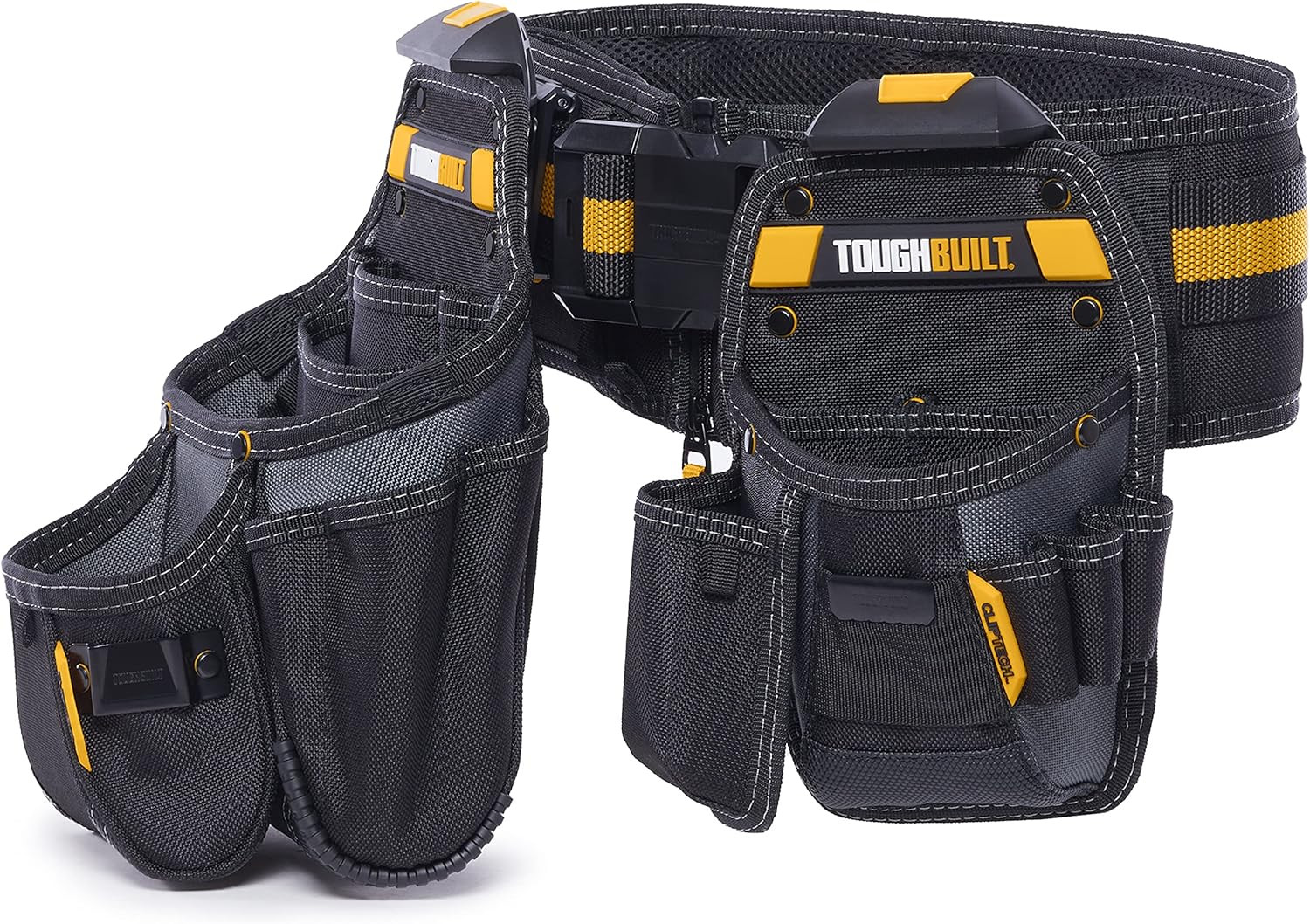 Cliptech 3-Piece Modular Tool Belt Set with Rugged Pouches and Padded Belt
