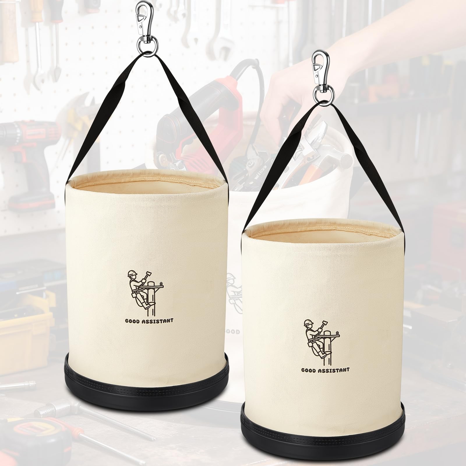 SilTriangle 2 Pack 15″ x 12″ Canvas Tool Bucket Bag, Heavy Duty 150 Lbs Load …
