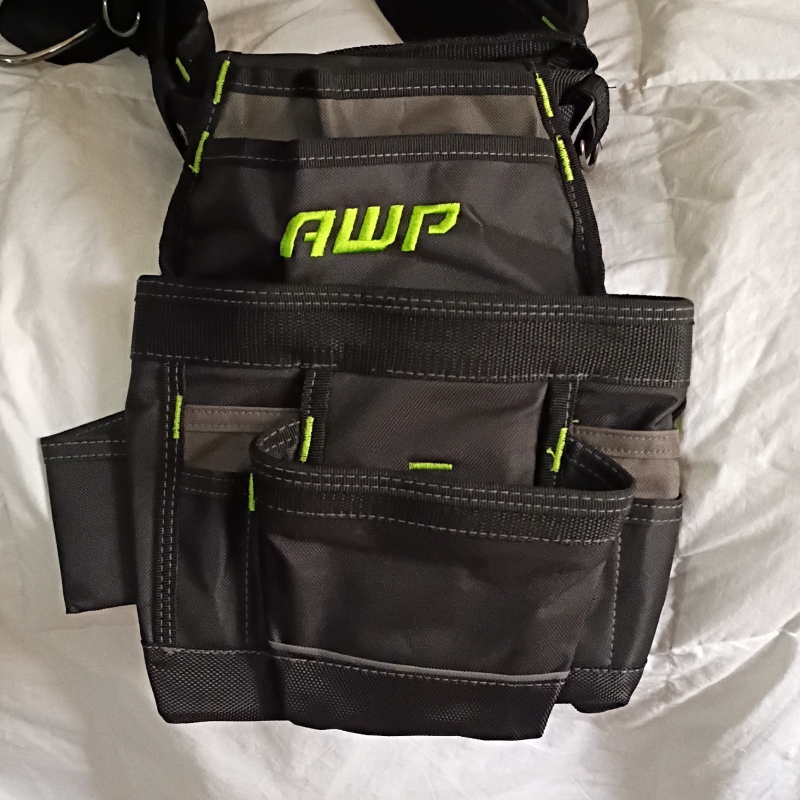 AWP L-699-P-3 Adjustable Nylon Tool Belt w/ Multiple Pouches Black/Gray/Green
