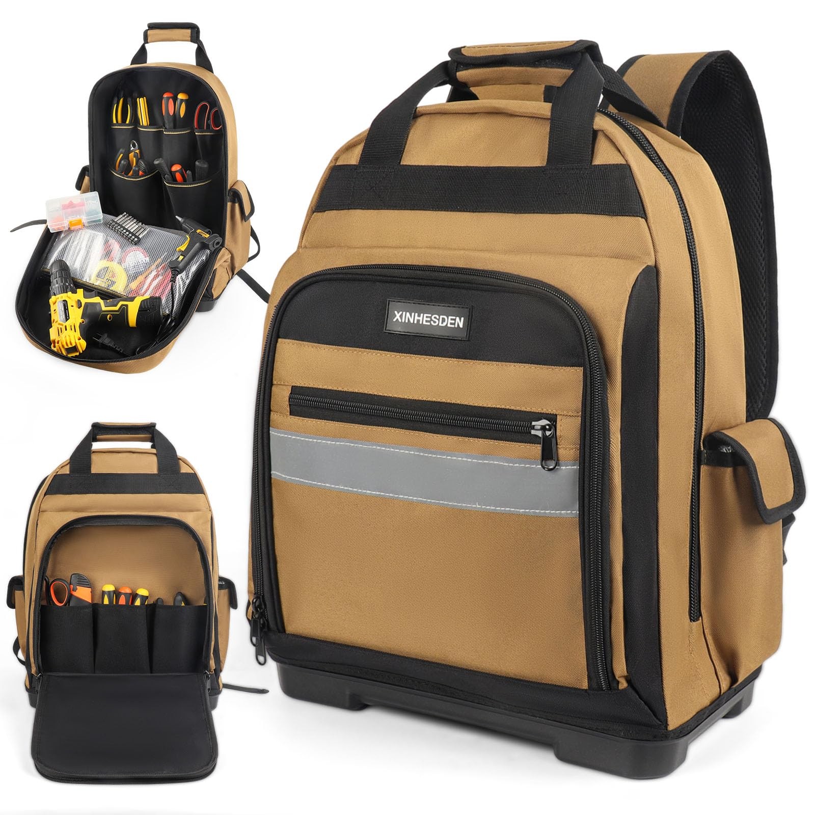 Tool Bag Backpack, Heavy Duty Tool Backpack Bag with Waterproof Molded Base, Ele