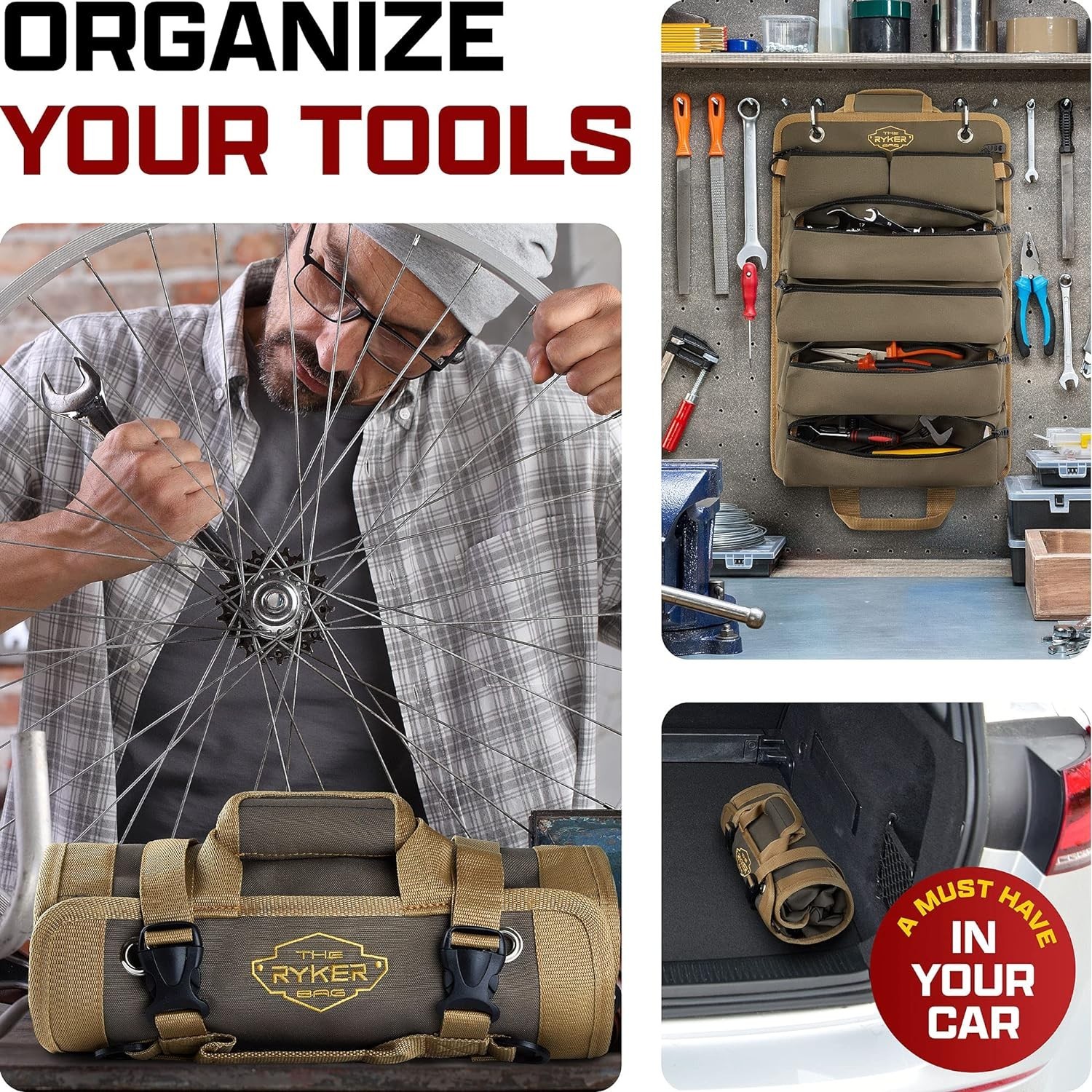 Portable Roll Tool Bag – Detachable Pouches – Gifts for Dad