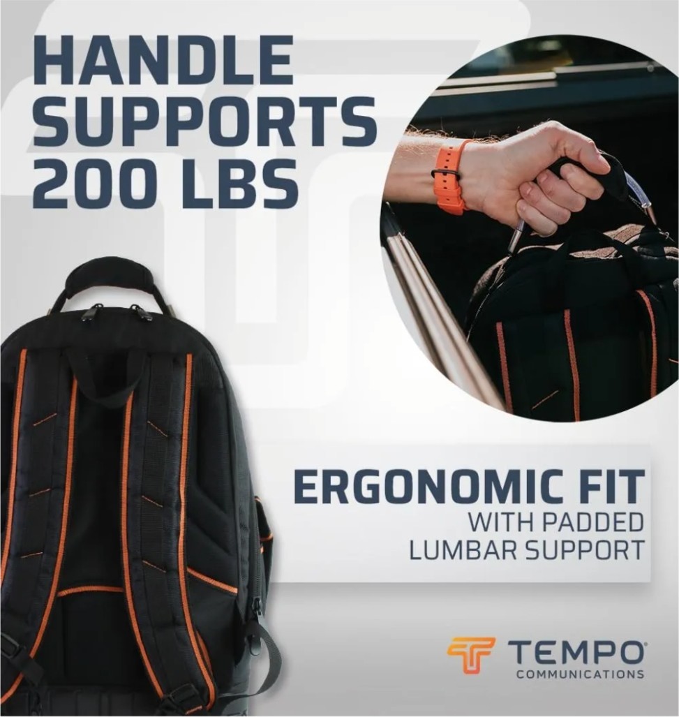 TEMPO PA9000 Tool Bag Backpack, 40-pocket Heavy-Duty Electrician Backpack,…