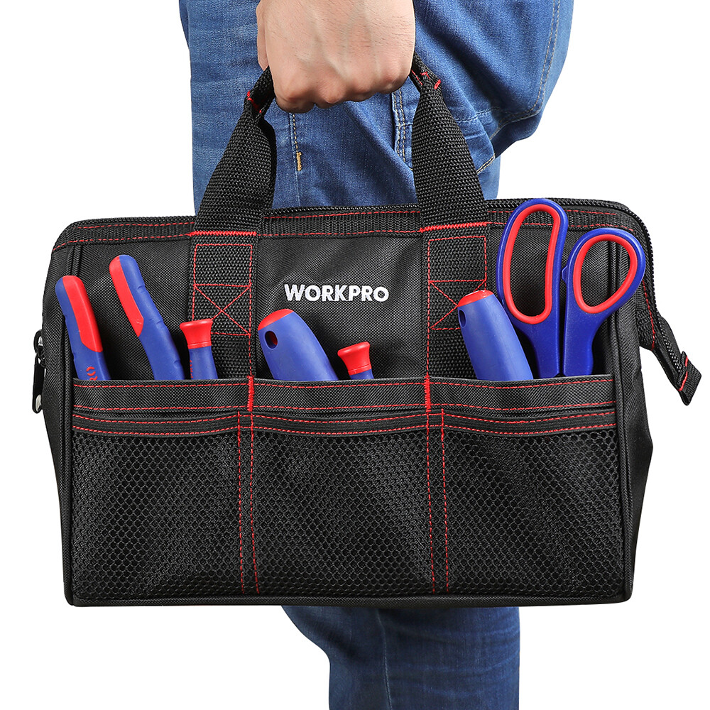 WORKPRO 2PCS 13″ 18″ TOOL BAG CASE WIDE MOUTH 600D Oxford Heavy Duty Zipper Tote