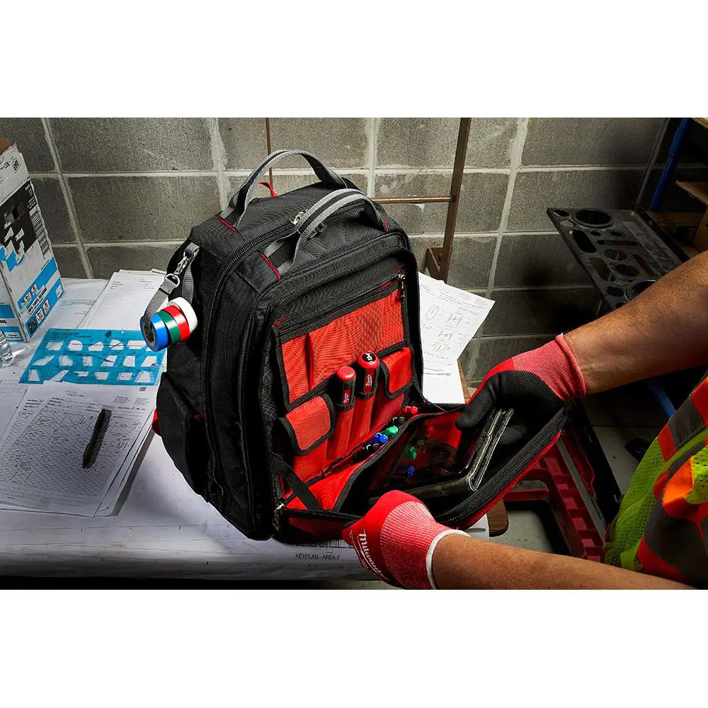 Hard Shell Pocket Tool Backpack Bag Tote Jobsite Contractor Heavy Duty Fabric 15