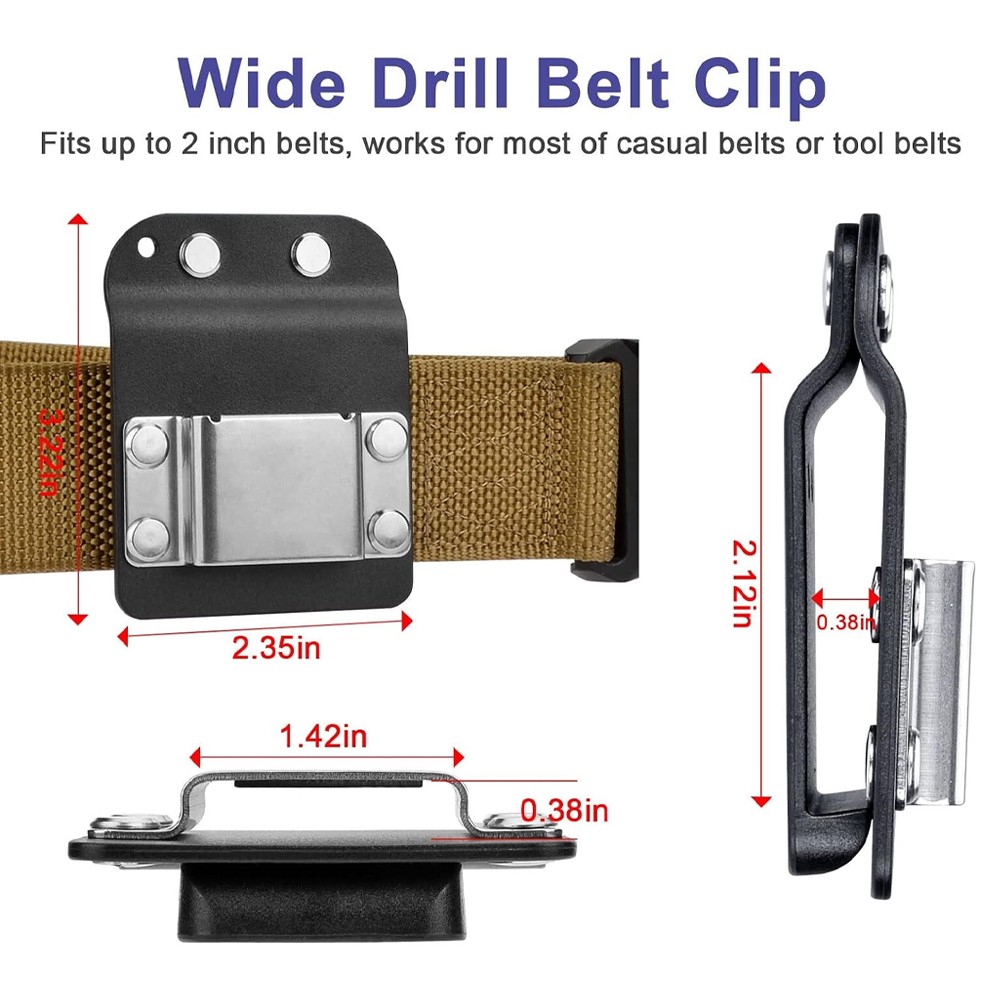 2PACK Clip-On Tool Belt Drill Holder | Holster for Cordless Drill, Impact Nailer
