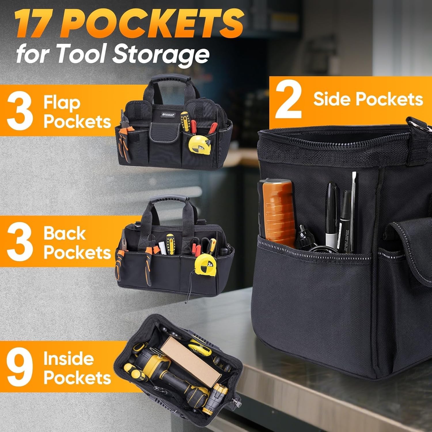 Heavy-Duty 600D Oxford Fabric Tool Bag with Reflective Strips, 100 kg Capacity