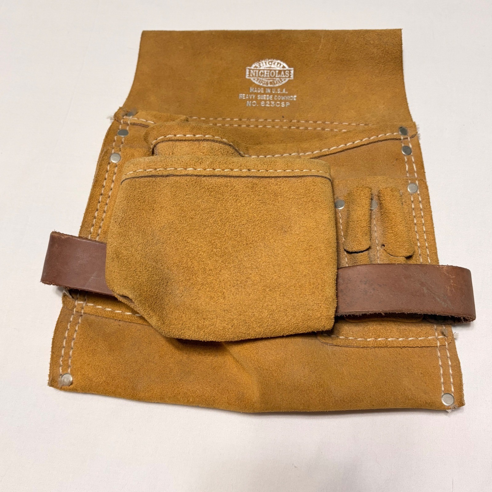 Nicholas Work Gear 823CSP Heavy Suede Cowhide Tool Pouch Tan Made in USA
