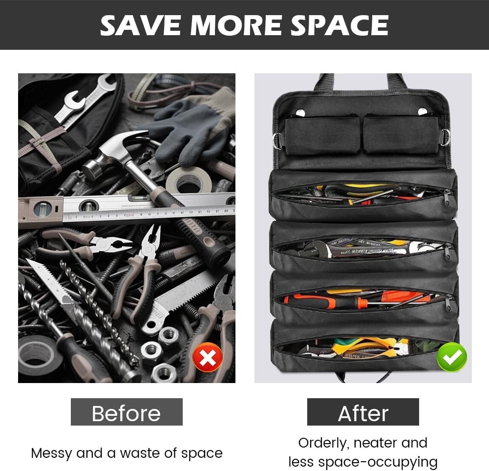 Heavy Duty Roll Up Tool Organizer for Mechanics RV & Motorcycle Storage Roll Bag