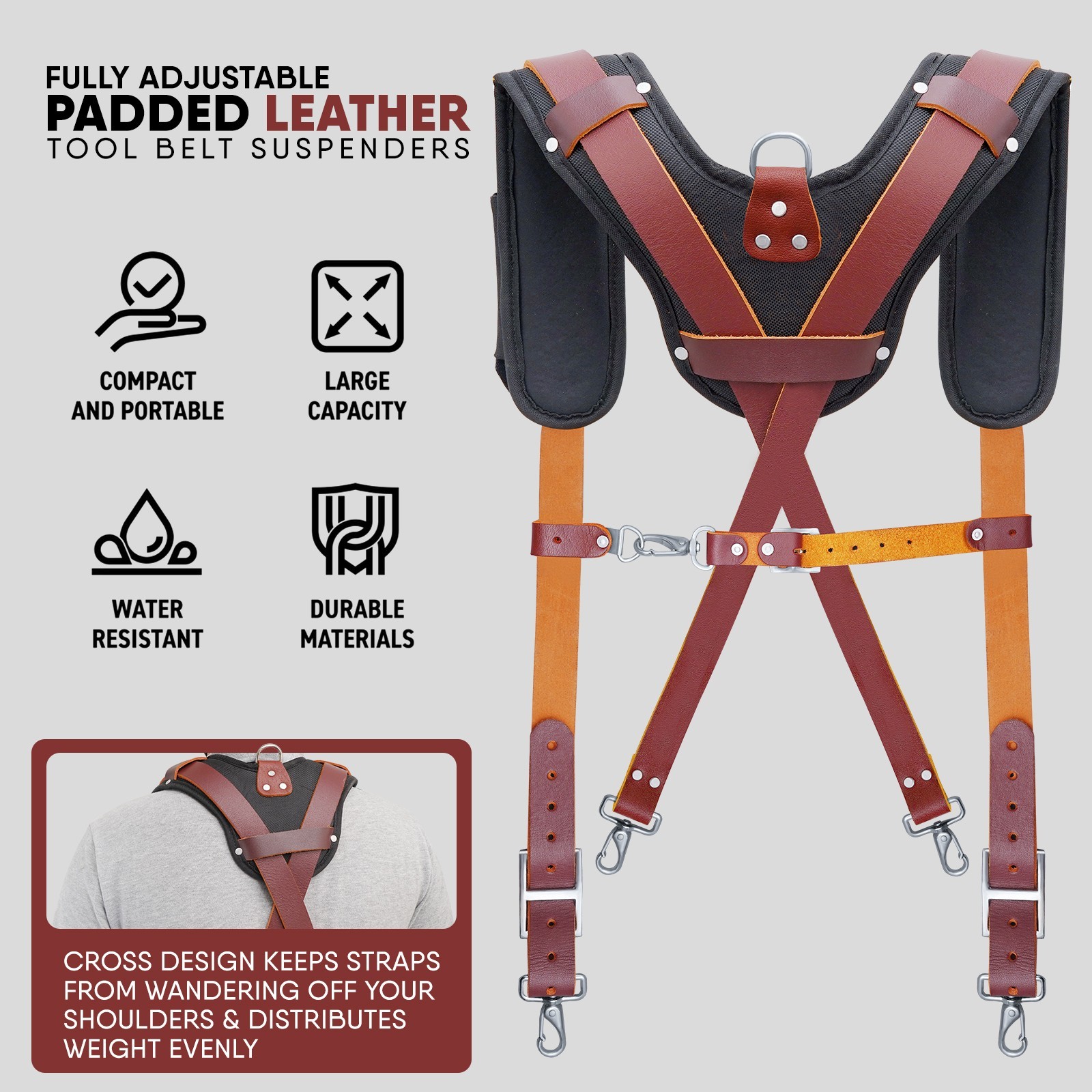 TRUTUCH Nylon and Leather Tool Belt with Leather Work Suspender | Construction