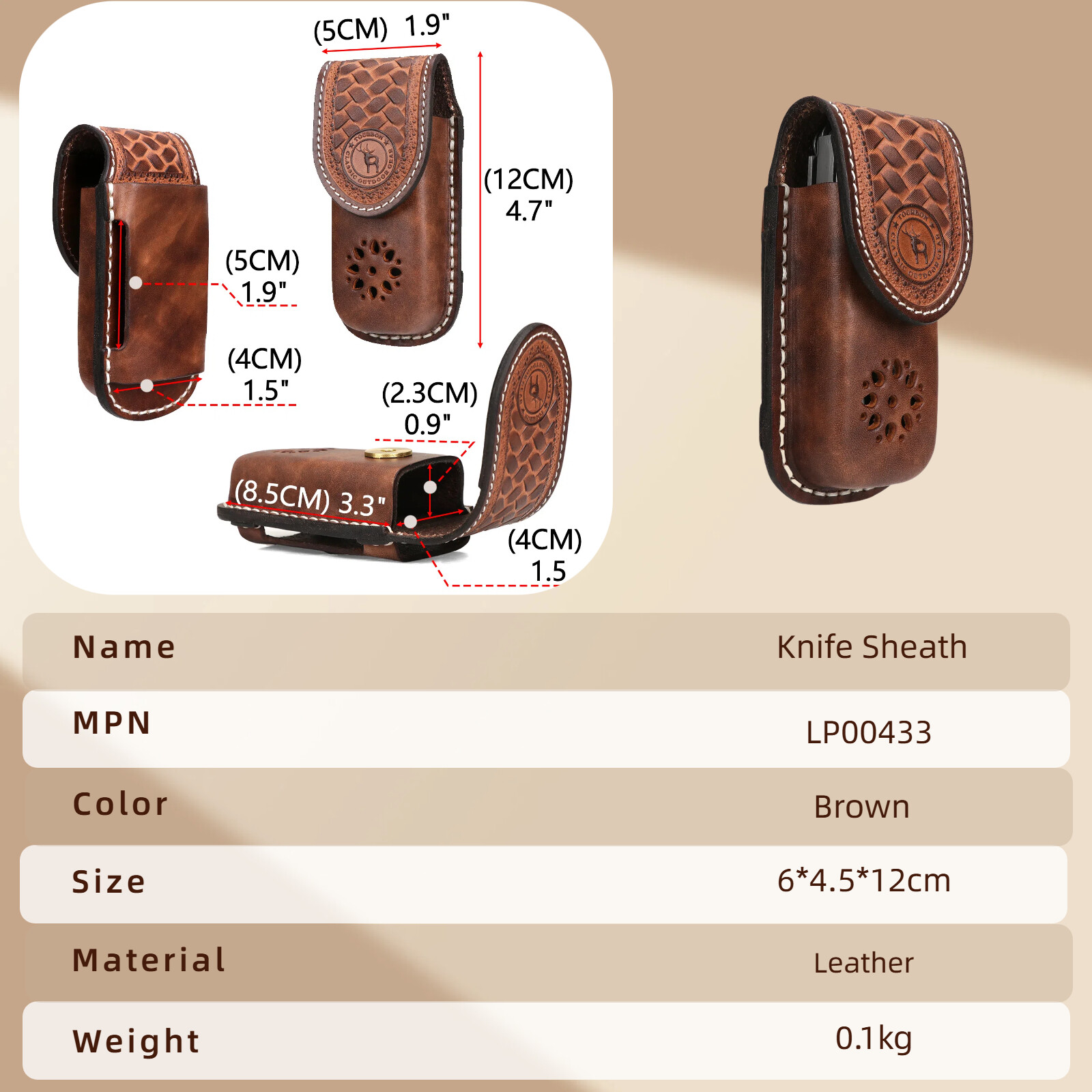 TOURBON Leather Pocket Knife Sheath Folding Knives Case Belt Pouch-Clearance