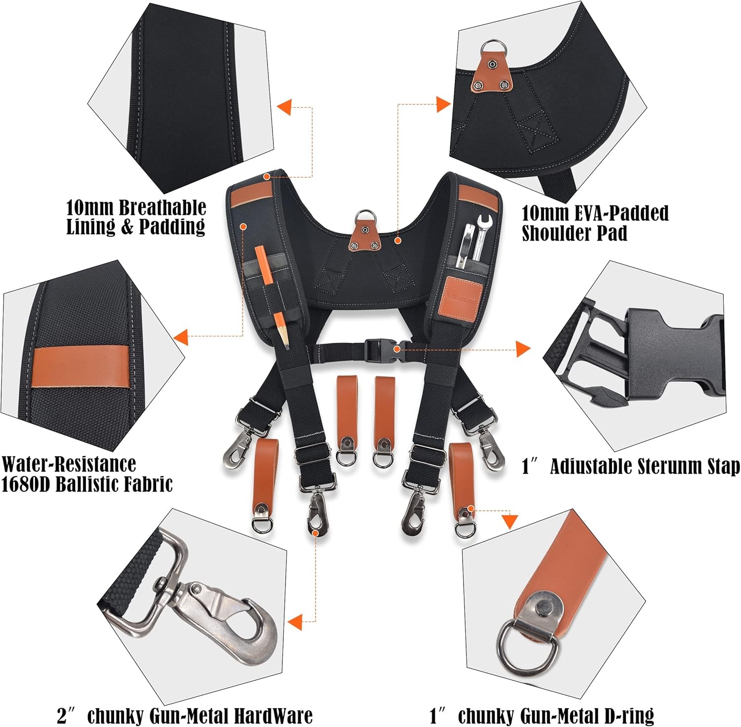 WELKINLAND Heavy-Duty leather tool belt suspenders, Carpenter tool bag suspender