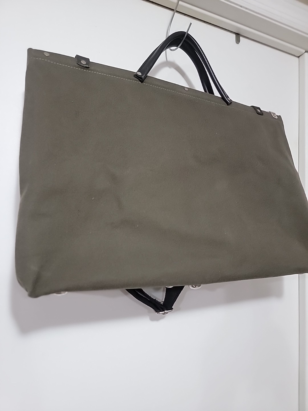 OLD STOCK VTG USA MADE Army Military Green Leather/Canvas Tool Shoulder Tote Bag