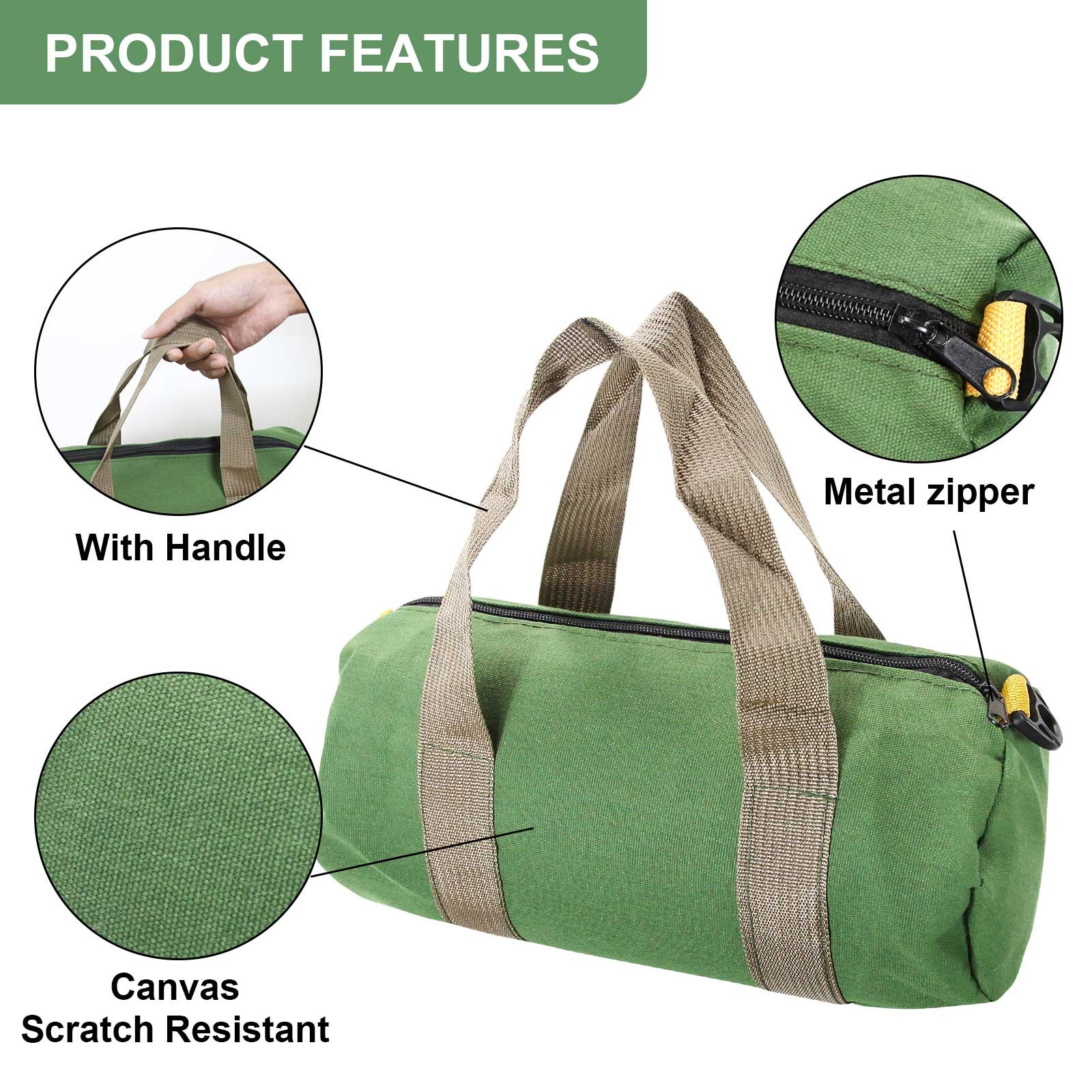 12in Heavy Duty Canvas Tool Bag with Zipper Muti-Purpose Portable Waterproof