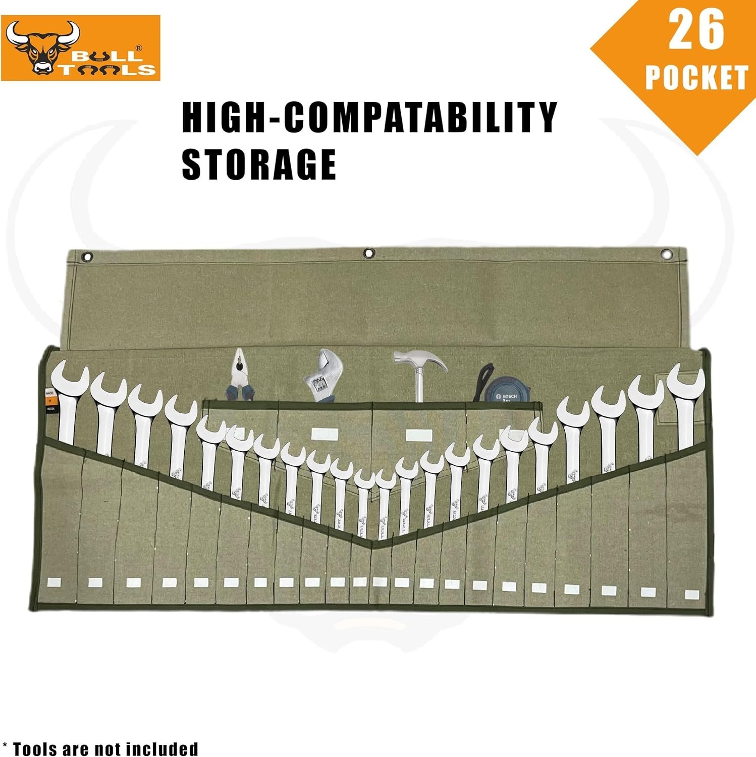 Wrench Roll, 26 Pocket Tool Pouch, Tool Bag Wrench Organizer Metric & SAE Com…