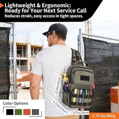 Tactical Electrician & HVAC Tool Chest Bag with 3-Point Harness, 15-Pocket 1680D
